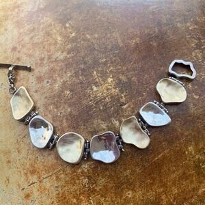 Artisan Israeli Designer Bracelet Silver & Gold Nuggets Jerusalem Stone Inspired